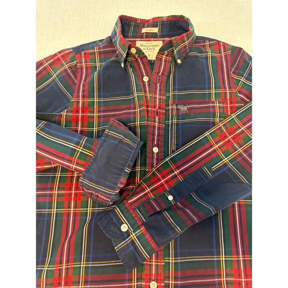 Ambercombie & Fitch muscle button down long sleeve Christmas men’s top Sz S - Picture 2 of 10